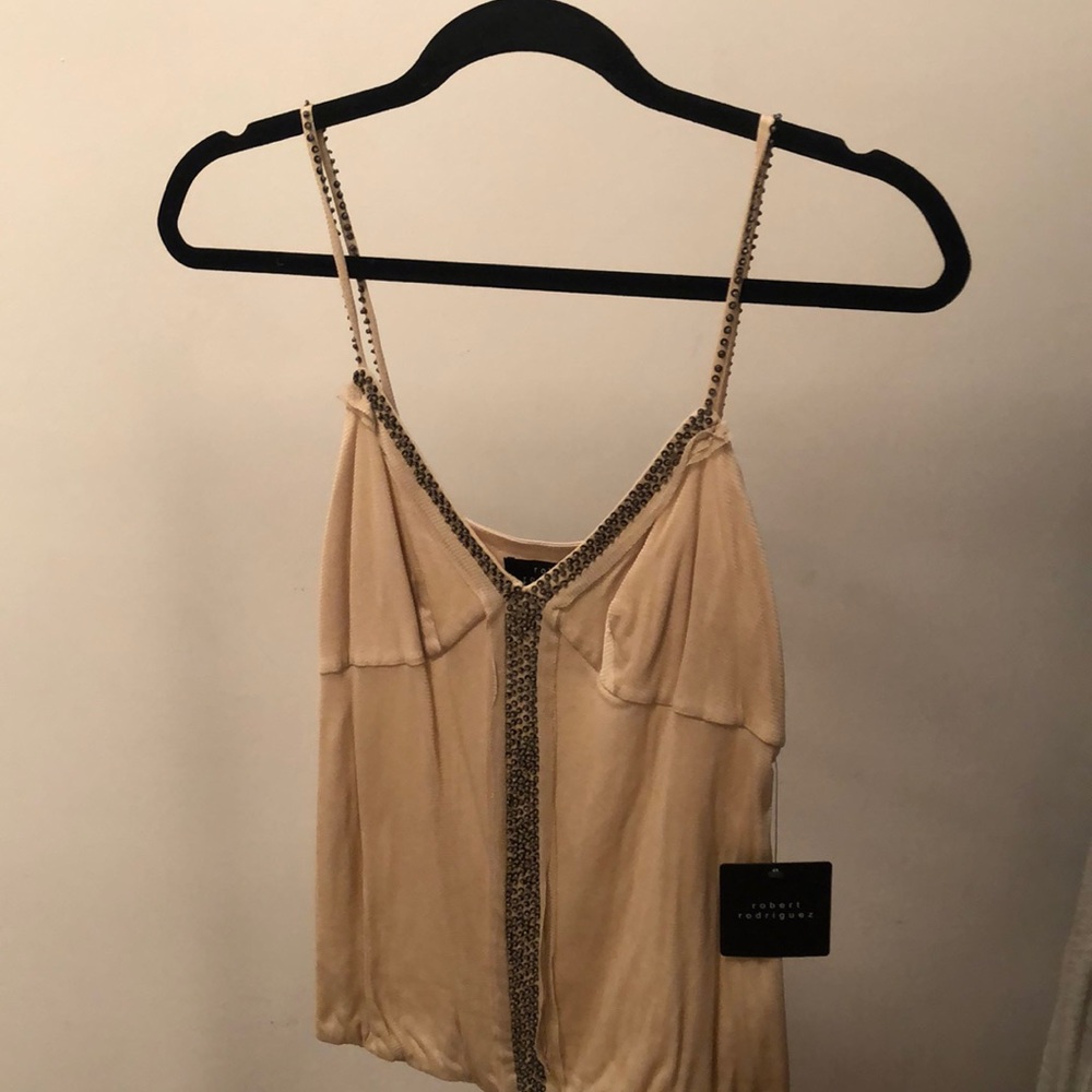 Robert Rodriquez xs buff color silk top sleeveless w beading